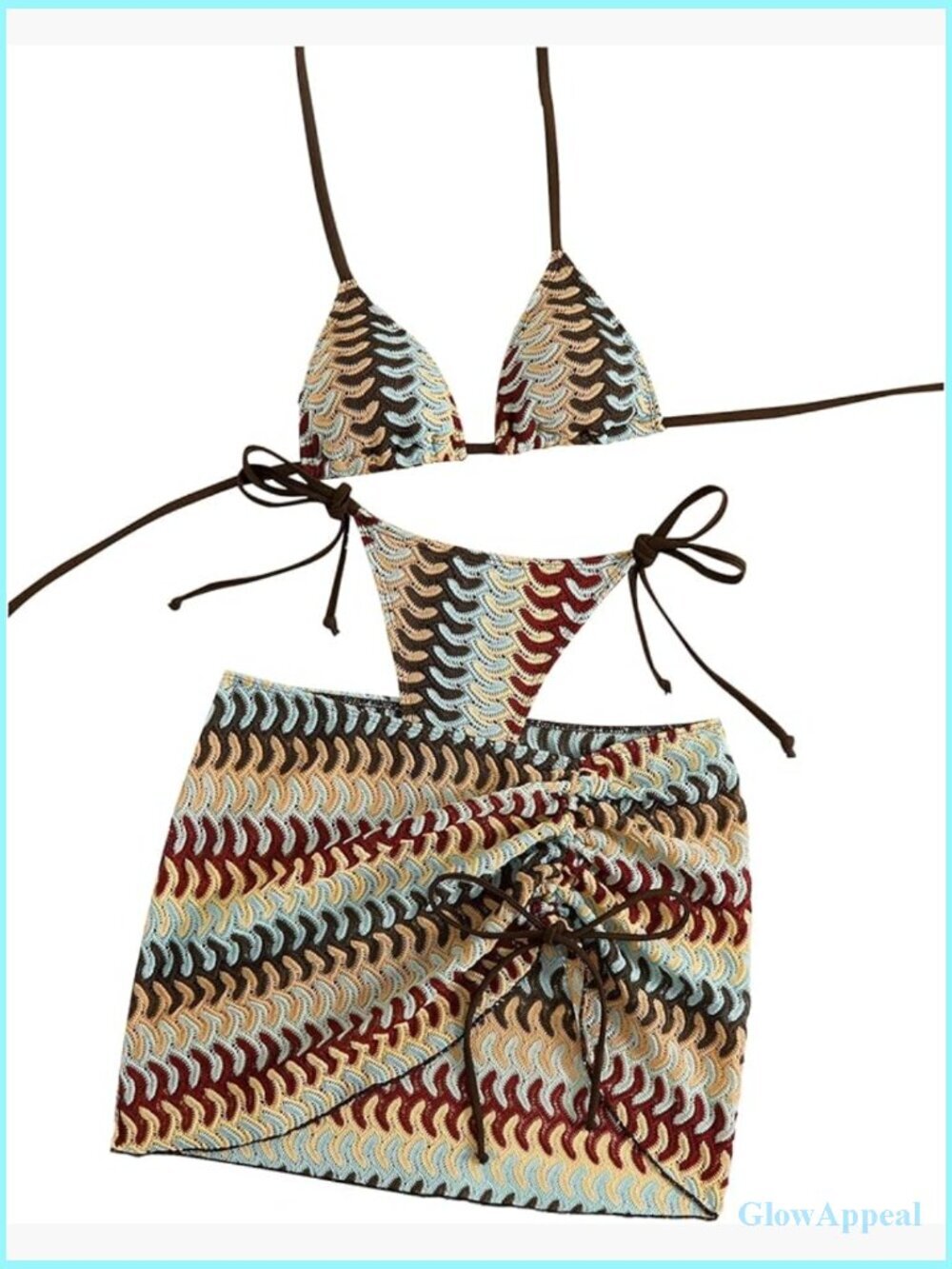 3 Piece Halter Bikini Set with Cover Up Skirt